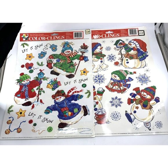 Color Clings Vinyl Snowmen Snowflakes 2001 2004 Whimsical Lot of 2 Vtg Unused - Picture 1 of 15